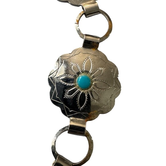 Vintage 80s Southwest Silver Tone Aluminum Concho Belt Turquoise womens small main image 8